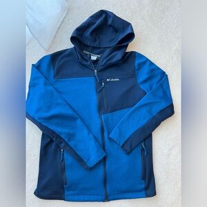 Columbia Blue/Dark Blue Color Block Hooded Jacket with Pockets